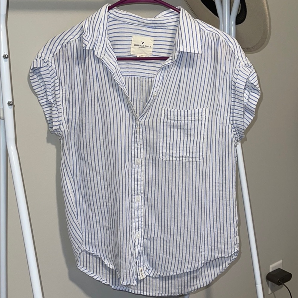 Blue and white striped top